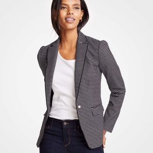 Ann Taylor Black White Striped Blazer w/ Pearls